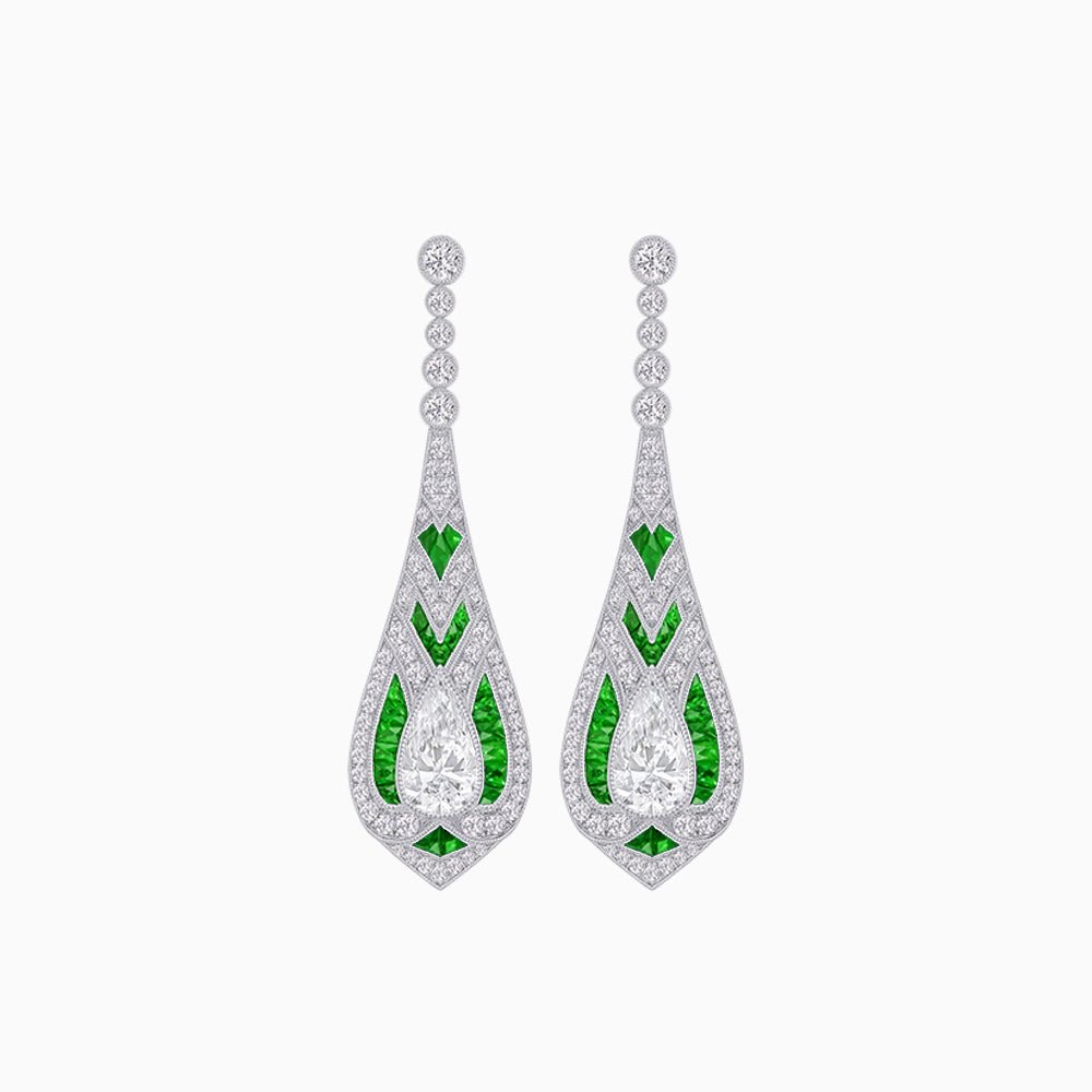 Art Deco Style Diamond and Sapphire Pear Shaped Drop Earrings - Shahin Jewelry