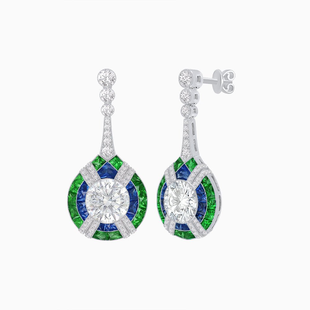 Art Deco Style Diamond & Gemstone Drop Earring Mountings - Shahin Jewelry