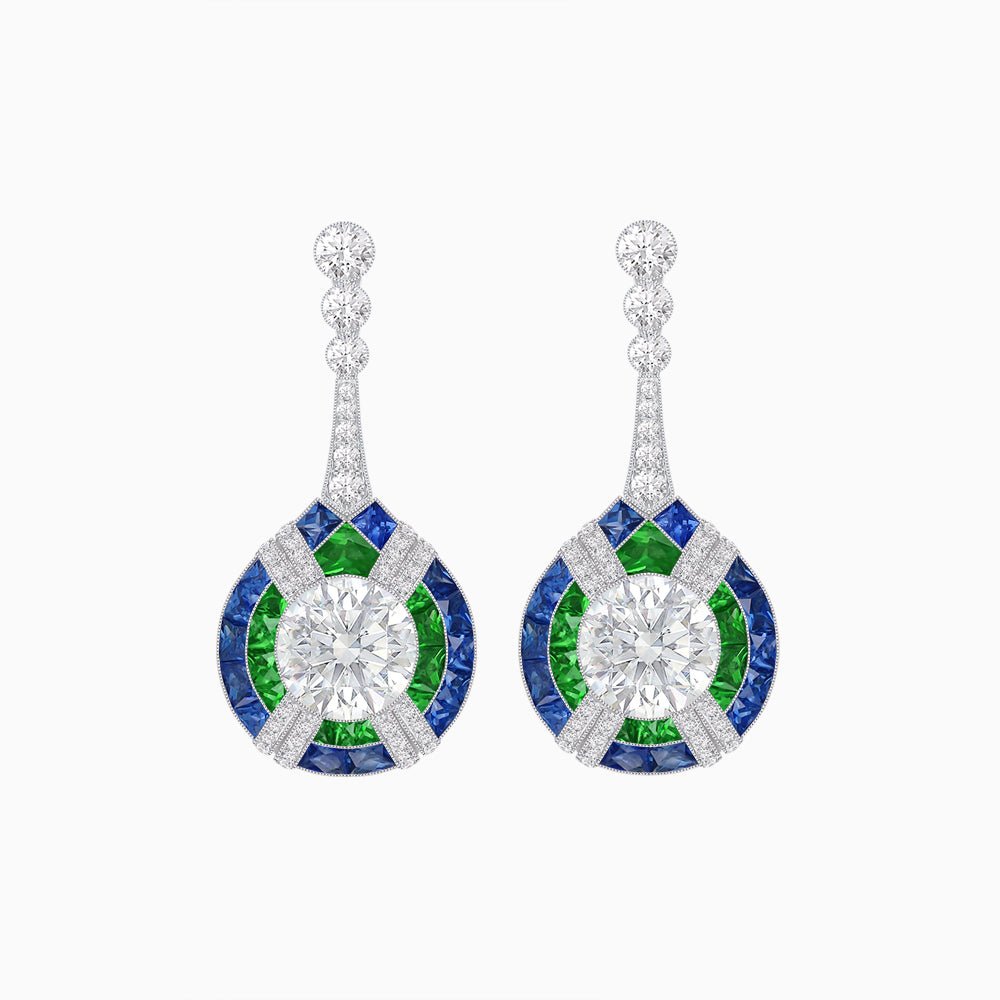 Art Deco Style Diamond & Gemstone Drop Earring Mountings - Shahin Jewelry