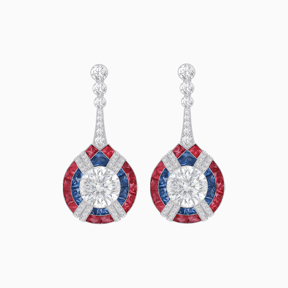 Art Deco Style Diamond & Gemstone Drop Earring Mountings - Shahin Jewelry