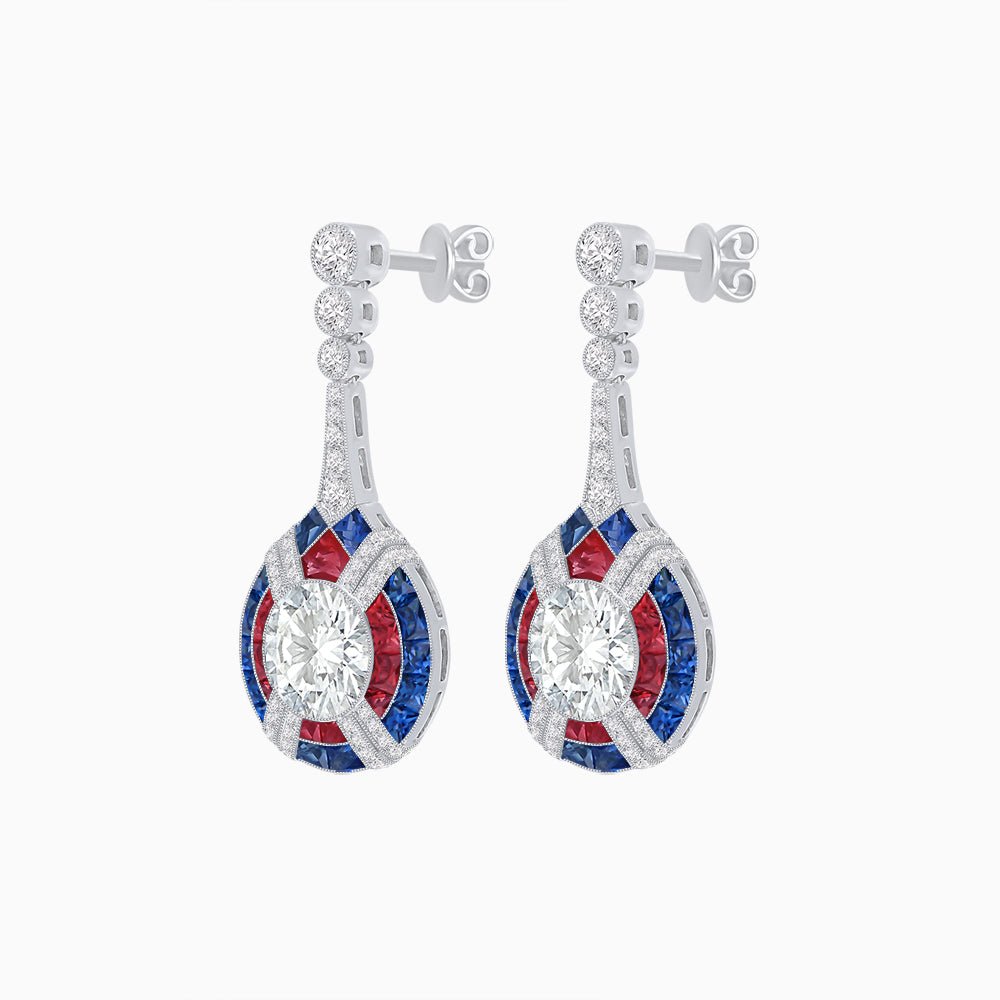 Art Deco Style Diamond & Gemstone Drop Earring Mountings - Shahin Jewelry