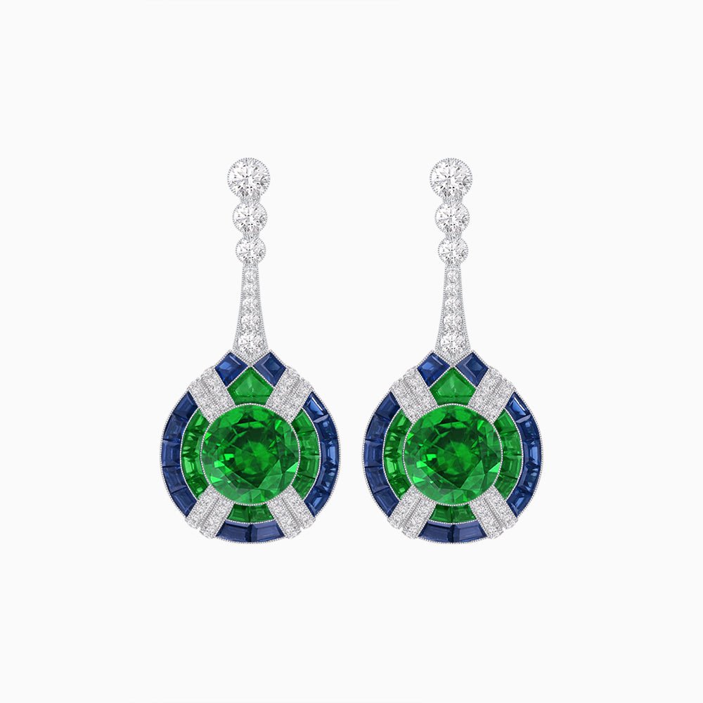 Art Deco Style Diamond & Gemstone Drop Earring Mountings - Shahin Jewelry