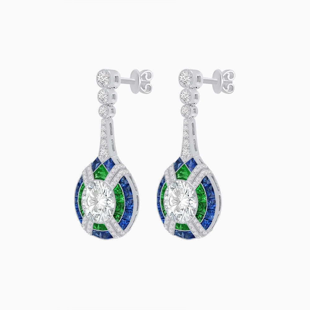Art Deco Style Diamond & Gemstone Drop Earring Mountings - Shahin Jewelry