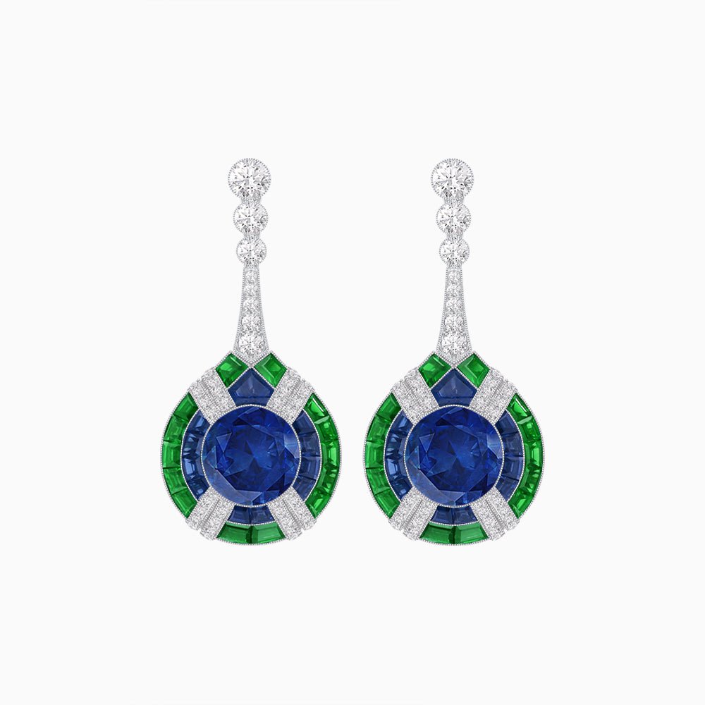 Art Deco Style Diamond & Gemstone Drop Earring Mountings - Shahin Jewelry