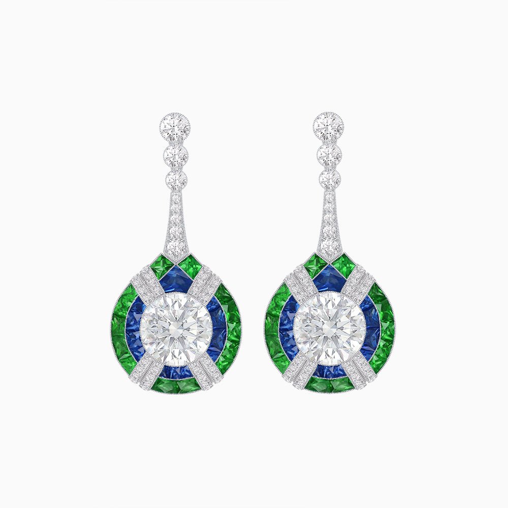 Art Deco Style Diamond & Gemstone Drop Earring Mountings - Shahin Jewelry