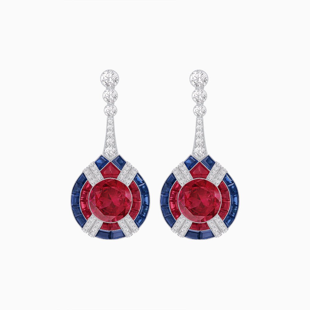 Art Deco Style Diamond & Gemstone Drop Earring Mountings - Shahin Jewelry