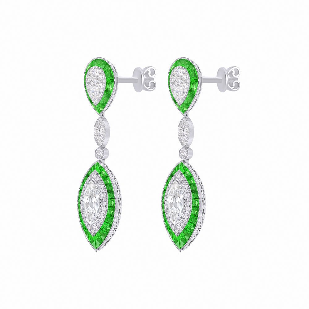 Art deco Style Double Drop Marquise Earrings with Diamond - Shahin Jewelry