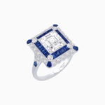 Load image into Gallery viewer, Art Deco Style Double Halo Asscher Cut Ring with Customizable French - Cut Gemstone (Mounting) - Shahin Jewelry
