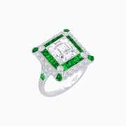 Art Deco Style Double Halo Asscher Cut Ring with Customizable French - Cut Gemstone (Mounting) - Shahin Jewelry