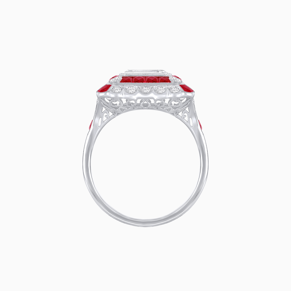 Art Deco Style Double Halo Asscher Cut Ring with Customizable French - Cut Gemstone (Mounting) - Shahin Jewelry