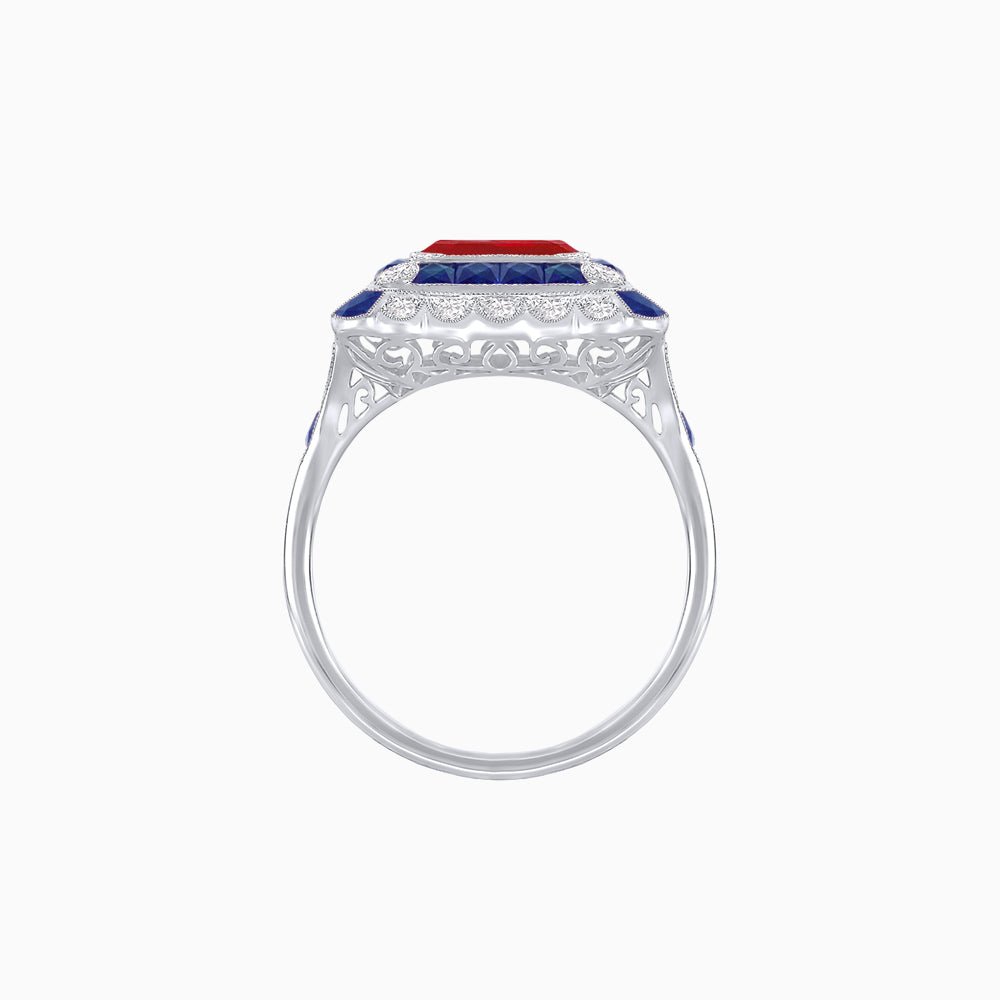 Art Deco Style Double Halo Asscher Cut Ring with Customizable French-Cut Gemstone (Mounting) - Shahin Jewelry