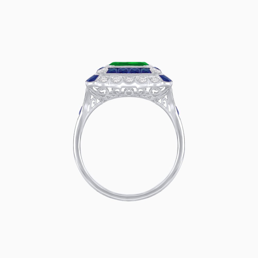 Art Deco Style Double Halo Asscher Cut Ring with Customizable French-Cut Gemstone (Mounting) - Shahin Jewelry