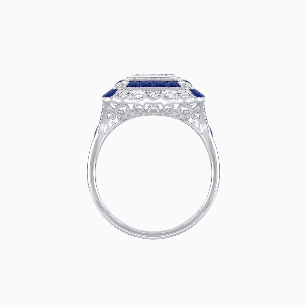 Art Deco Style Double Halo Asscher Cut Ring with Customizable French - Cut Gemstone (Mounting) - Shahin Jewelry