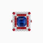 Load image into Gallery viewer, Art Deco Style Double Halo Asscher Cut Ring with Customizable French-Cut Gemstone (Mounting) - Shahin Jewelry