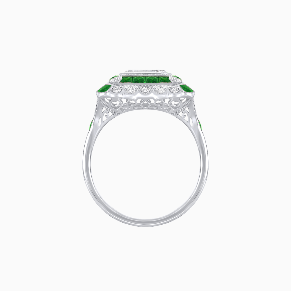 Art Deco Style Double Halo Asscher Cut Ring with Customizable French - Cut Gemstone (Mounting) - Shahin Jewelry