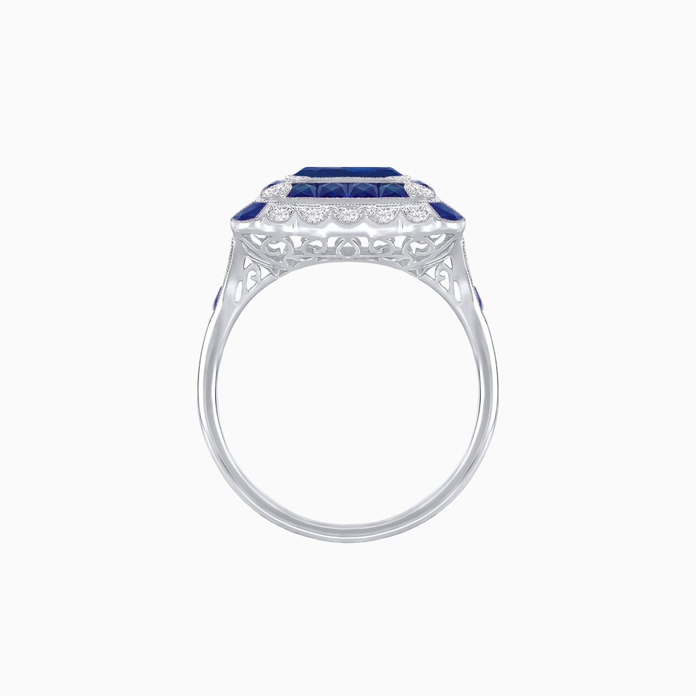 Art Deco Style Double Halo Asscher Cut Ring with Customizable French-Cut Gemstone (Mounting) - Shahin Jewelry