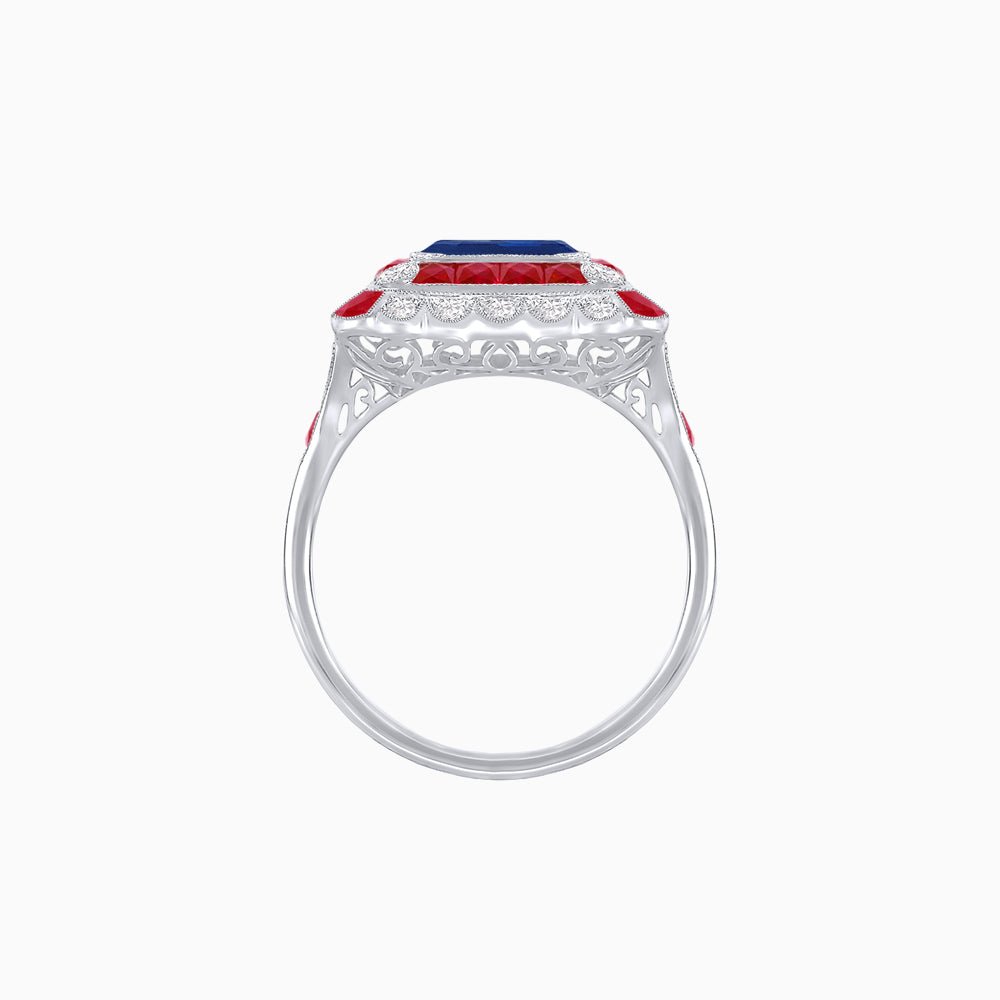 Art Deco Style Double Halo Asscher Cut Ring with Customizable French-Cut Gemstone (Mounting) - Shahin Jewelry