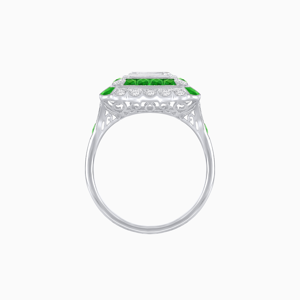 Art Deco Style Double Halo Asscher Cut Ring with Customizable French - Cut Gemstone (Mounting) - Shahin Jewelry