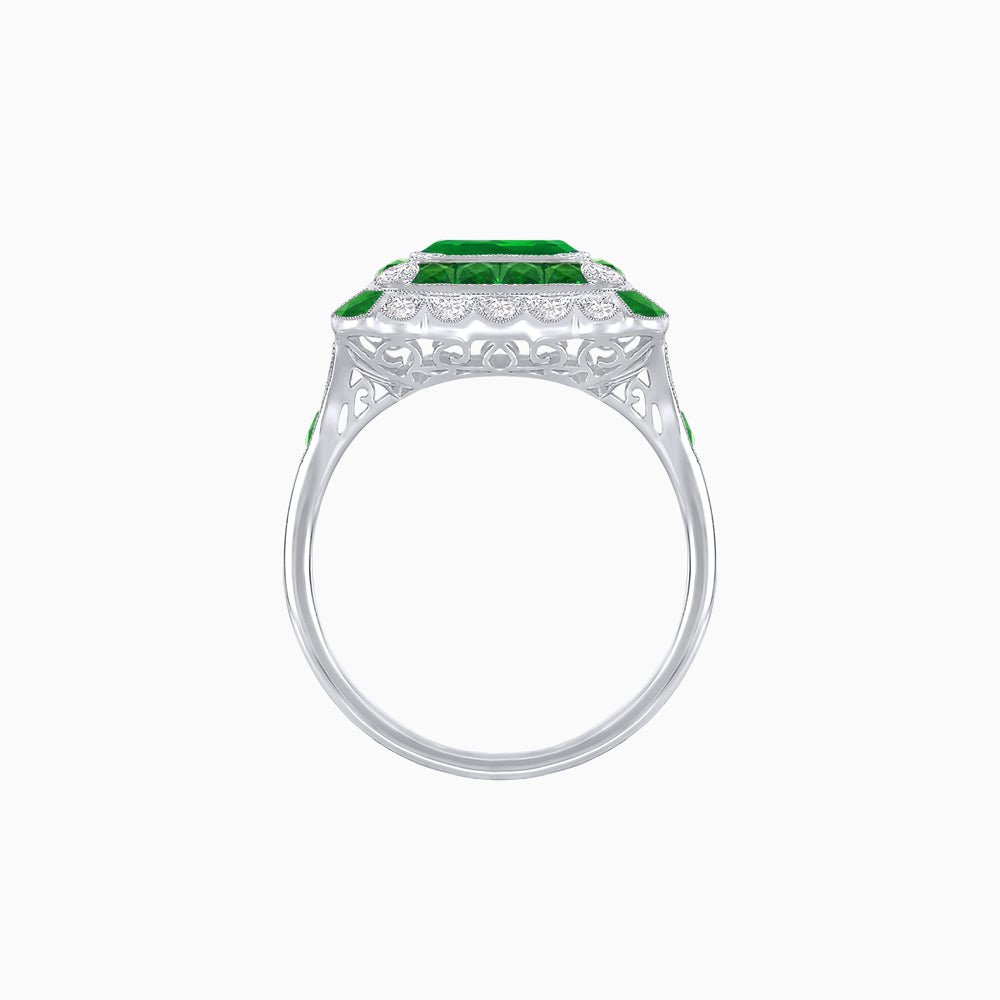 Art Deco Style Double Halo Asscher Cut Ring with Customizable French-Cut Gemstone (Mounting) - Shahin Jewelry