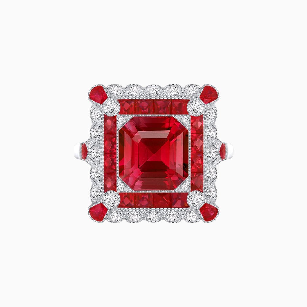 Art Deco Style Double Halo Asscher Cut Ring with Customizable French-Cut Gemstone (Mounting) - Shahin Jewelry