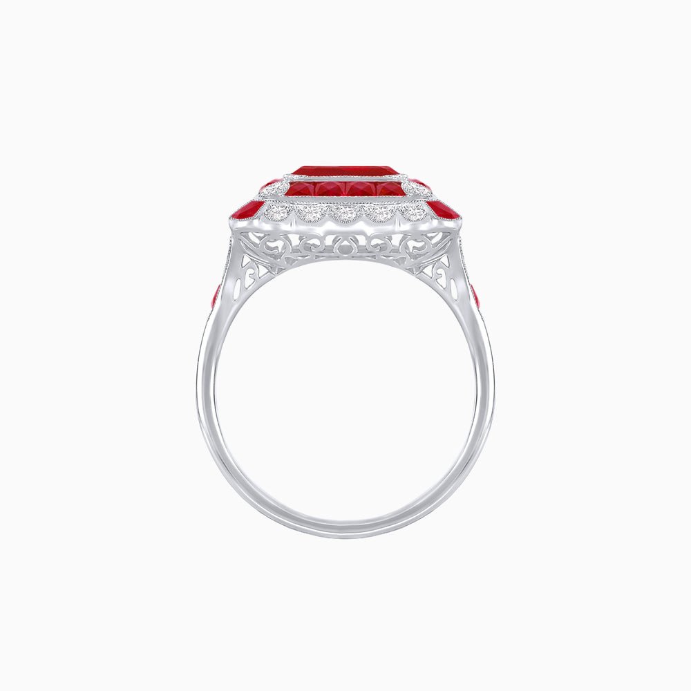 Art Deco Style Double Halo Asscher Cut Ring with Customizable French-Cut Gemstone (Mounting) - Shahin Jewelry