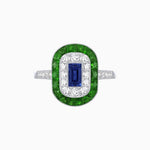 Load image into Gallery viewer, Art Deco Style Double Halo Ring Mounting with Emerald Cut Center Stone and Calibre-Cut Gemstone Halo - Shahin Jewelry