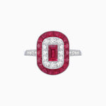 Load image into Gallery viewer, Art Deco Style Double Halo Ring Mounting with Emerald Cut Center Stone and Calibre-Cut Gemstone Halo - Shahin Jewelry