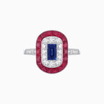 Load image into Gallery viewer, Art Deco Style Double Halo Ring Mounting with Emerald Cut Center Stone and Calibre-Cut Gemstone Halo - Shahin Jewelry