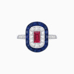 Load image into Gallery viewer, Art Deco Style Double Halo Ring Mounting with Emerald Cut Center Stone and Calibre-Cut Gemstone Halo - Shahin Jewelry