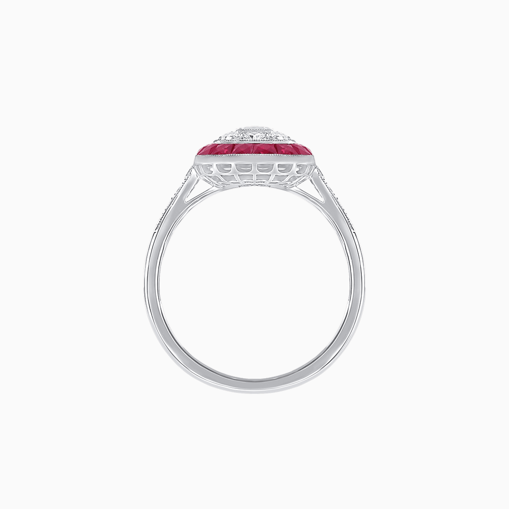 Art Deco Style Double Halo Ring Mounting with Emerald Cut Center Stone and Calibre-Cut Gemstone Halo - Shahin Jewelry