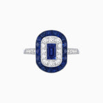 Load image into Gallery viewer, Art Deco Style Double Halo Ring Mounting with Emerald Cut Center Stone and Calibre-Cut Gemstone Halo - Shahin Jewelry