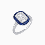 Load image into Gallery viewer, Art Deco Style Double Halo Ring Mounting with Emerald Cut Center Stone and Calibre-Cut Gemstone Halo - Shahin Jewelry