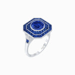 Load image into Gallery viewer, Art Deco Style Double Halo Ring with Gemstone - Shahin Jewelry
