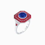 Load image into Gallery viewer, Art Deco Style Double Halo Ring with Gemstone - Shahin Jewelry
