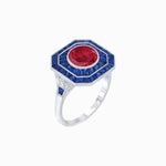 Load image into Gallery viewer, Art Deco Style Double Halo Ring with Gemstone - Shahin Jewelry
