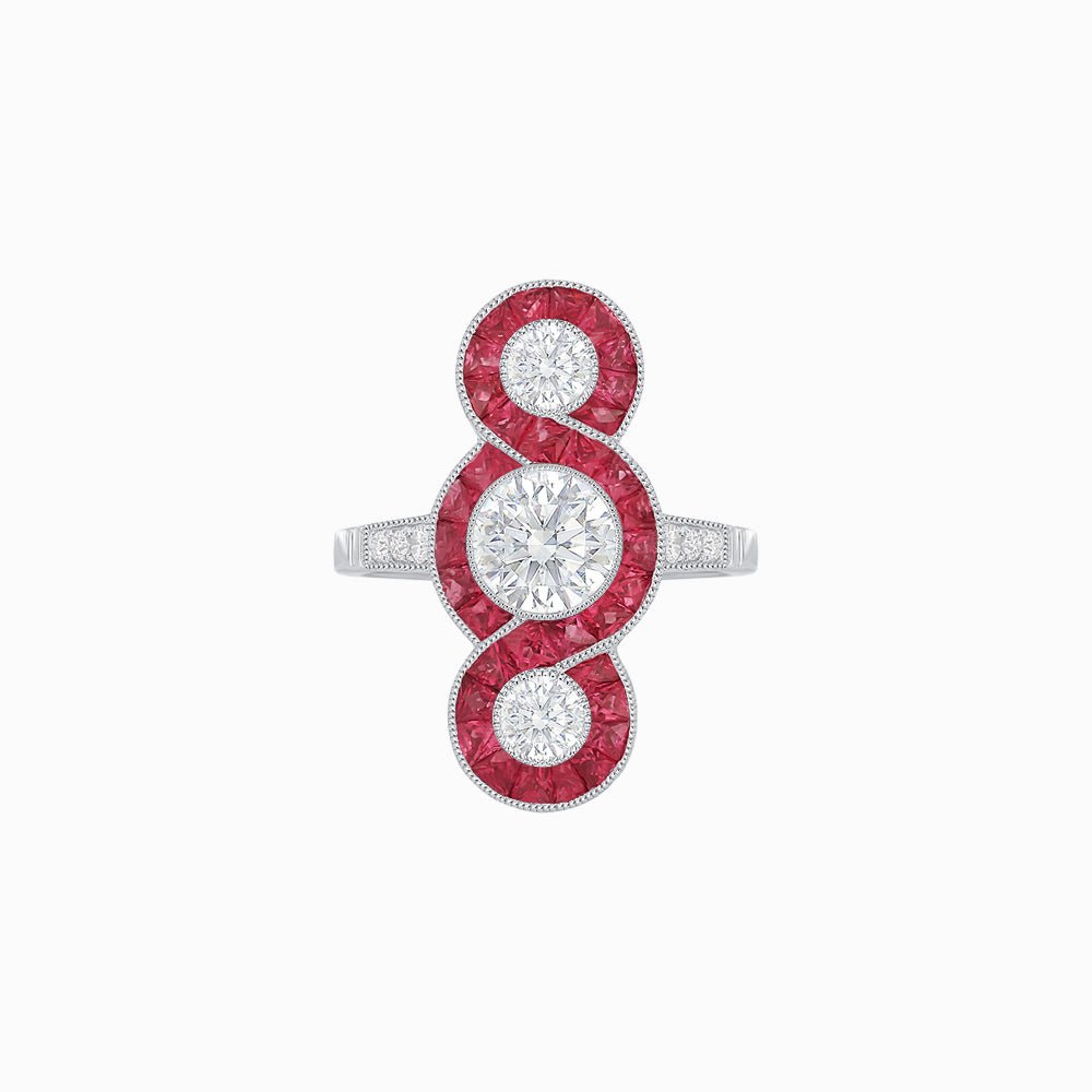 Art Deco Style Dress Ring with Diamond and Gemstone - Shahin Jewelry