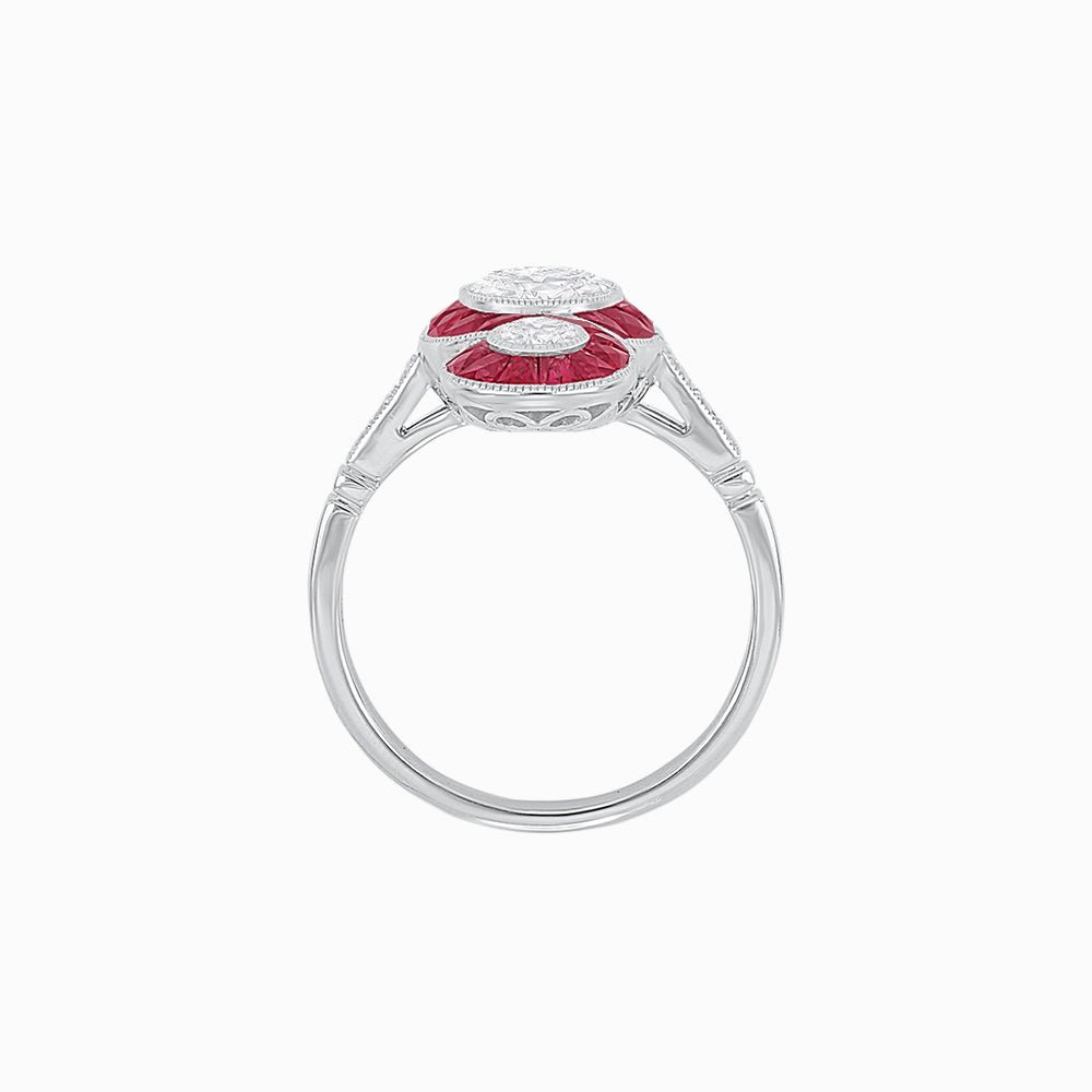 Art Deco Style Dress Ring with Diamond and Gemstone - Shahin Jewelry