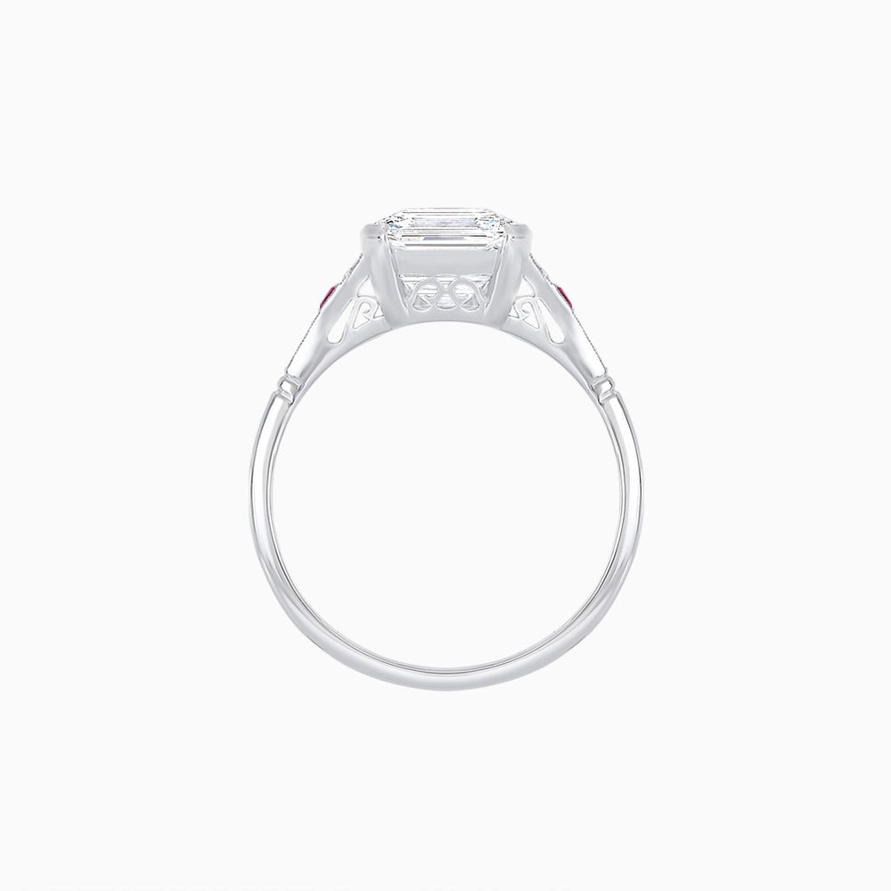 Art Deco Style Emerald Cut Center Stone Ring Mounting with French Cut Accents - Shahin Jewelry