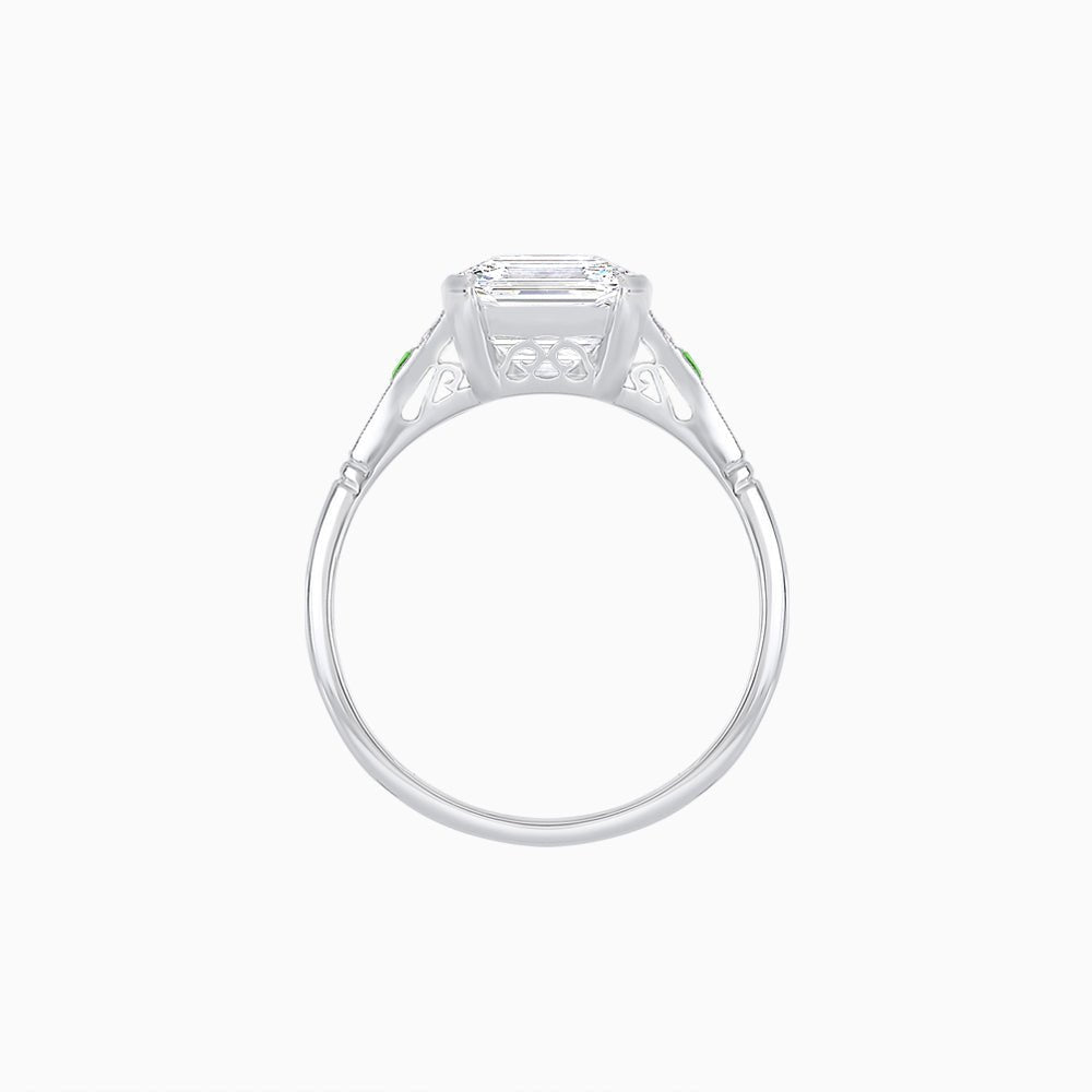 Art Deco Style Emerald Cut Center Stone Ring Mounting with French Cut Accents - Shahin Jewelry