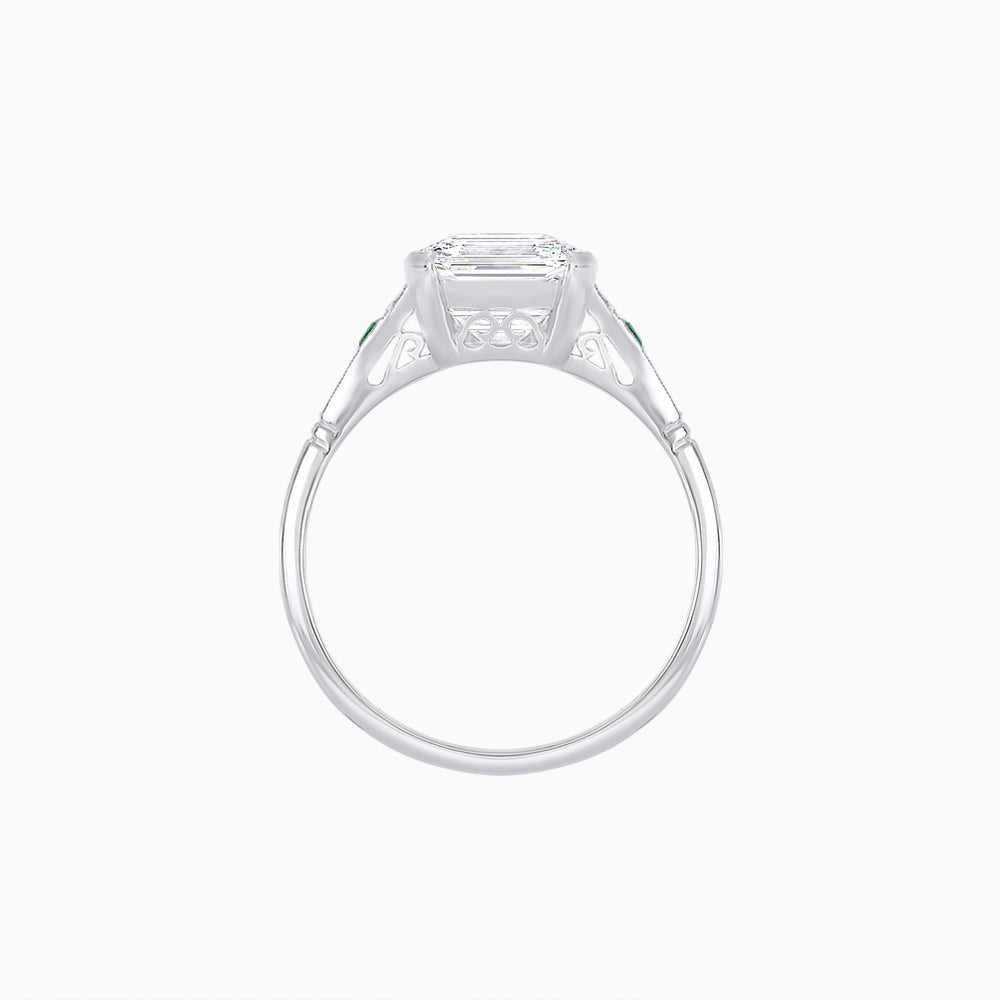 Art Deco Style Emerald Cut Center Stone Ring Mounting with French Cut Accents - Shahin Jewelry