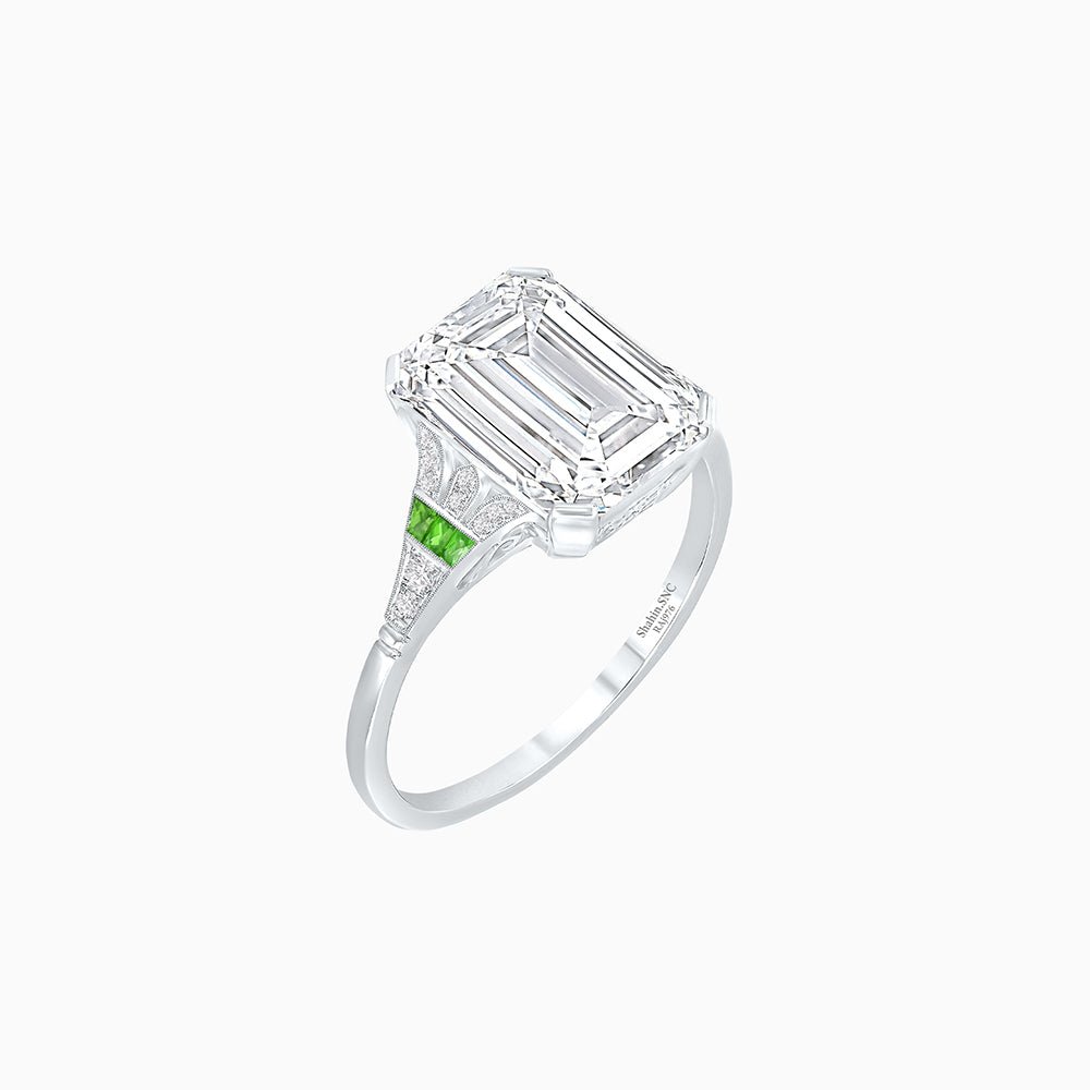 Art Deco Style Emerald Cut Center Stone Ring Mounting with French Cut Accents - Shahin Jewelry