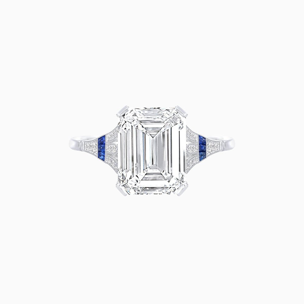 Art Deco Style Emerald Cut Center Stone Ring Mounting with French Cut Accents - Shahin Jewelry