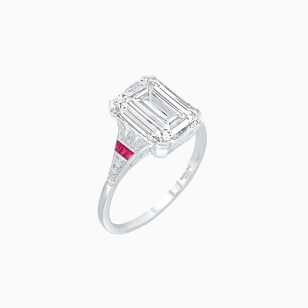 Art Deco Style Emerald Cut Center Stone Ring Mounting with French Cut Accents - Shahin Jewelry