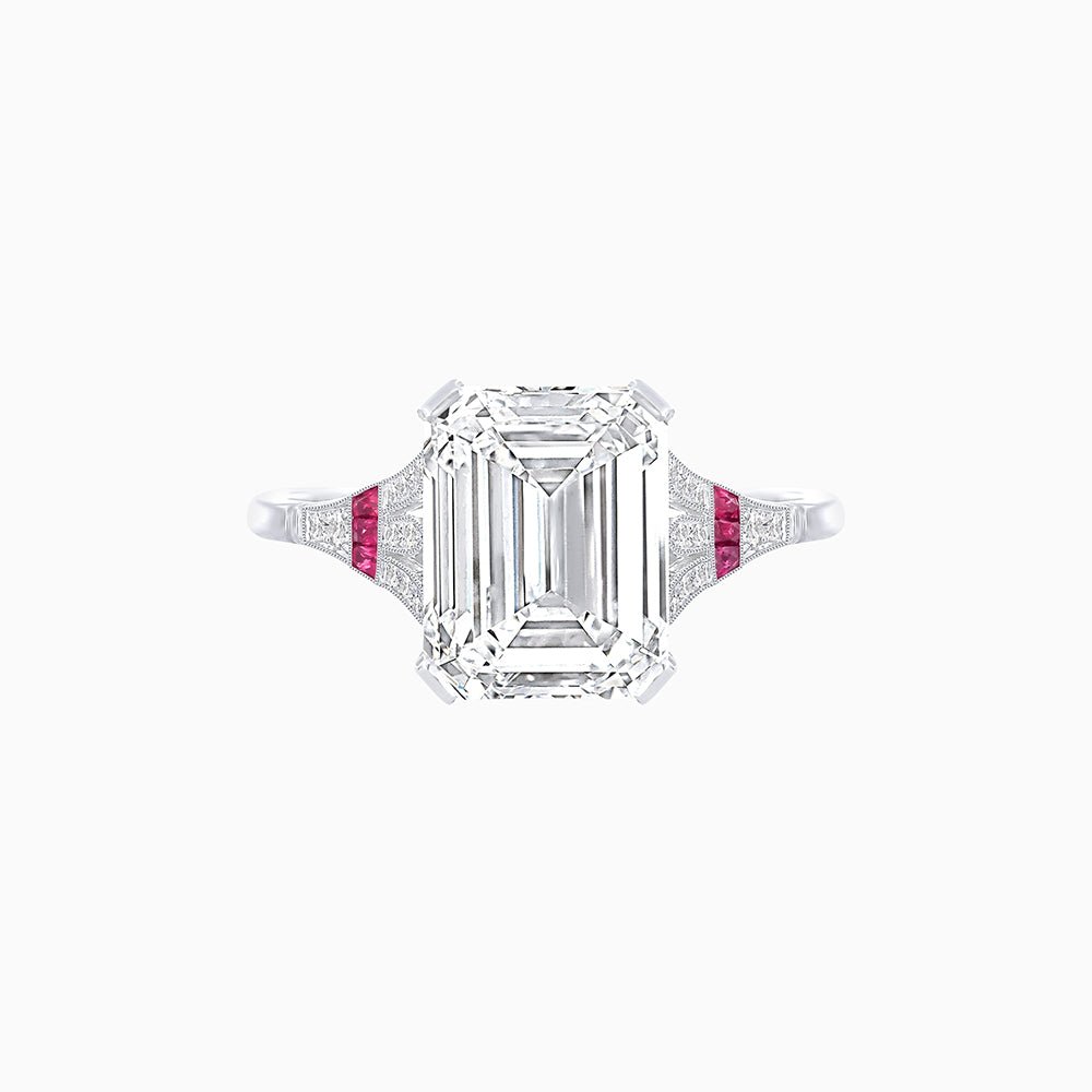 Art Deco Style Emerald Cut Center Stone Ring Mounting with French Cut Accents - Shahin Jewelry