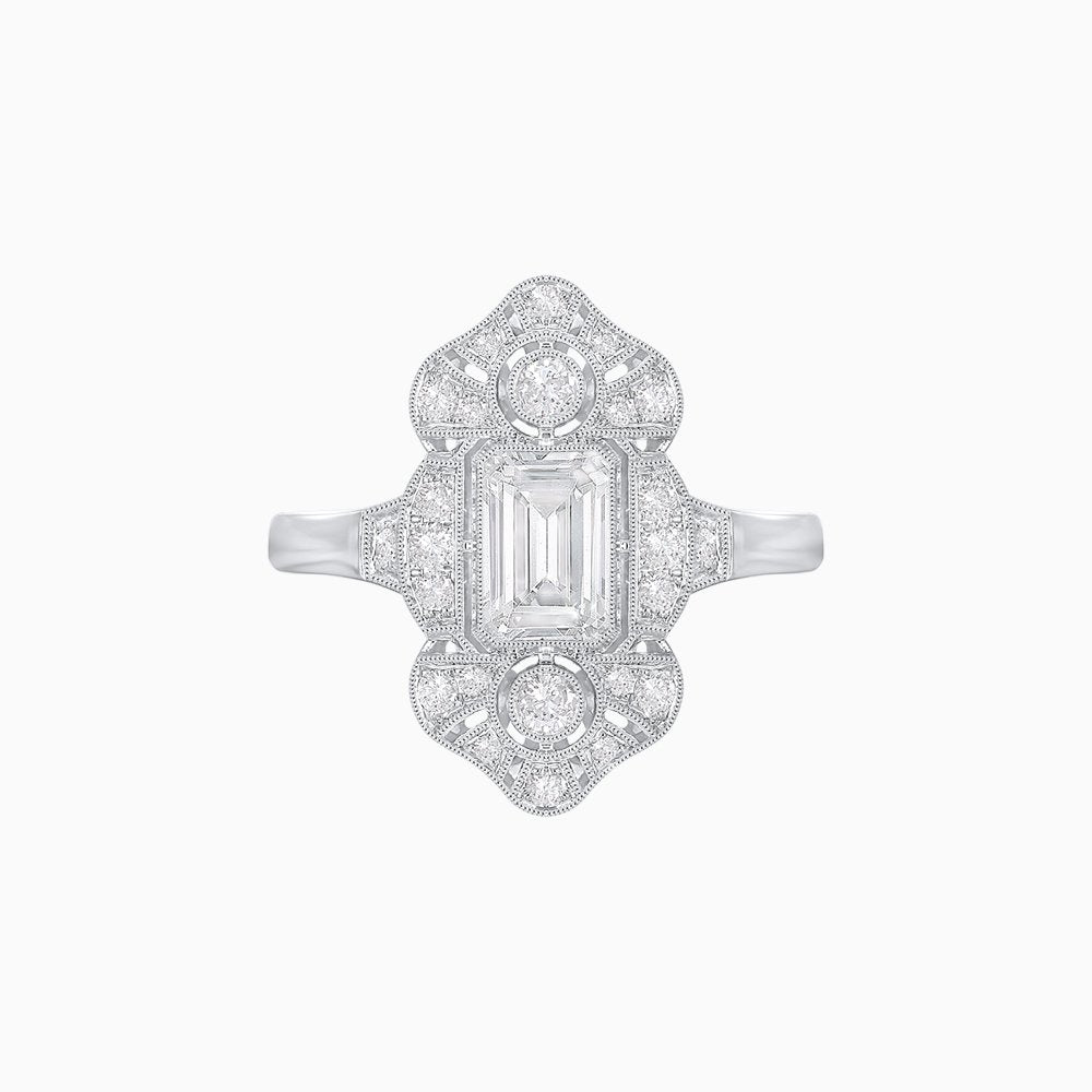 Art Deco Style Emerald Cut Diamond Ring - Shahin Jewelry