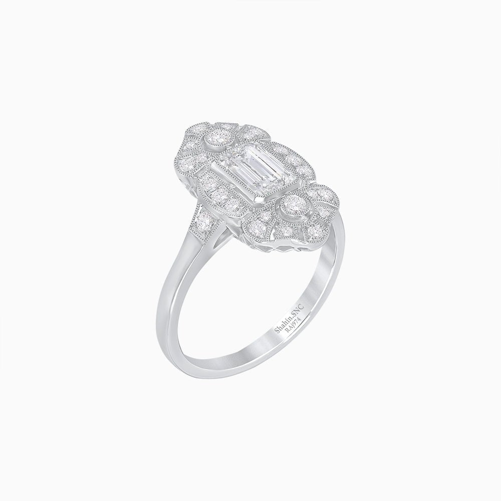 Art Deco Style Emerald Cut Diamond Ring - Shahin Jewelry