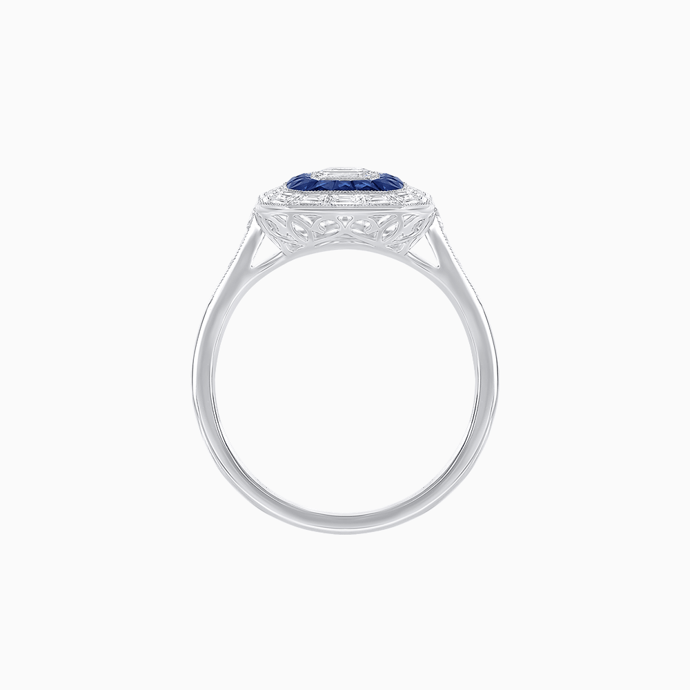 Art Deco Style Emerald Cut Double Halo (French Cut Gemstone and Baguette Halo) Mounting Ring - Shahin Jewelry