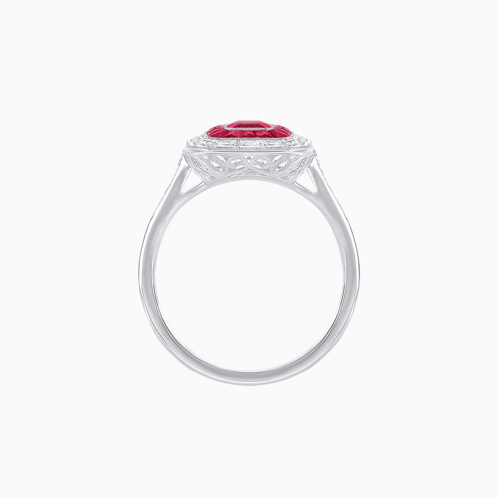 Art Deco Style Emerald Cut Double Halo (French Cut Gemstone and Baguette Halo) Mounting Ring - Shahin Jewelry