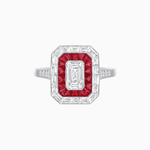 Load image into Gallery viewer, Art Deco Style Emerald Cut Double Halo (French Cut Gemstone and Baguette Halo) Mounting Ring - Shahin Jewelry