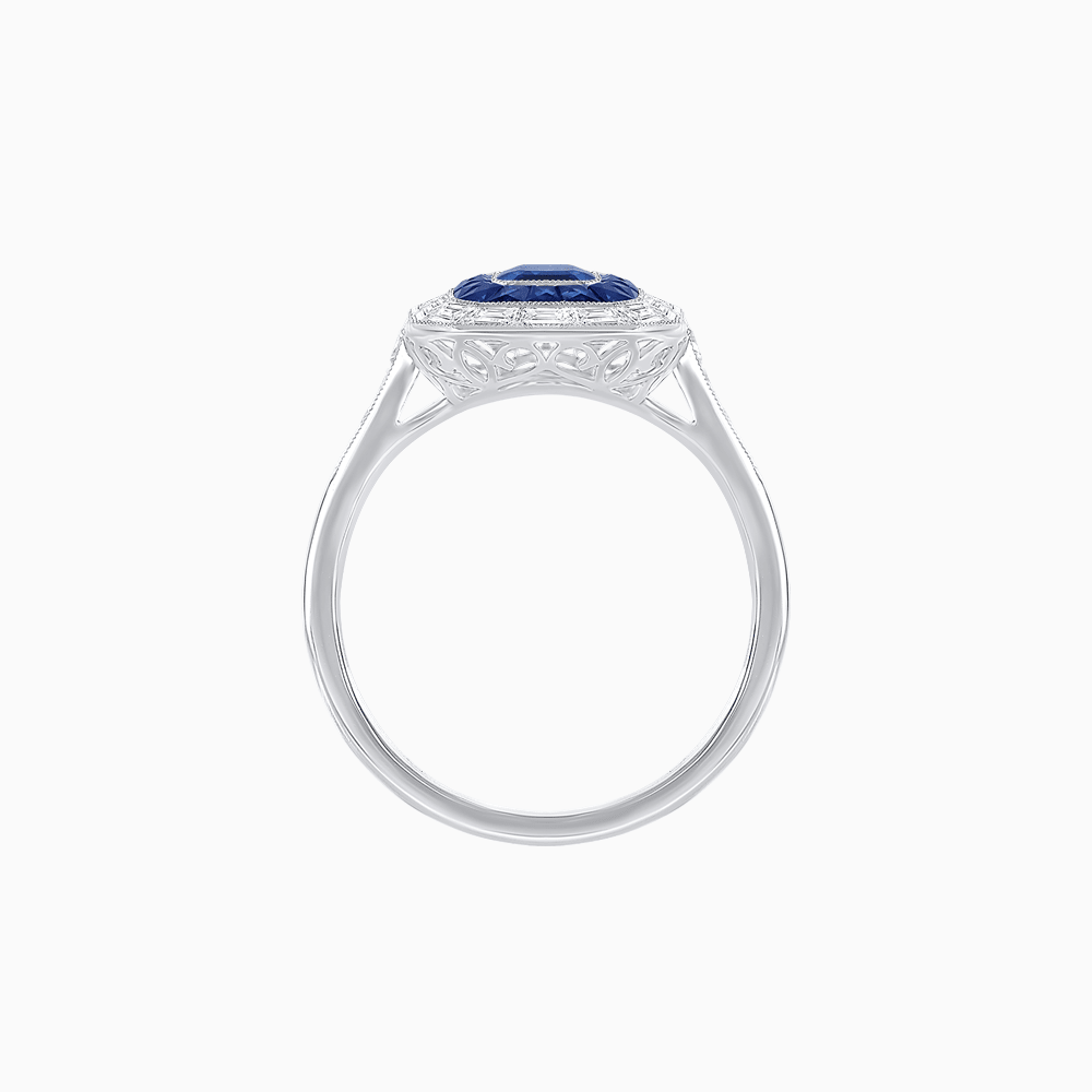 Art Deco Style Emerald Cut Double Halo (French Cut Gemstone and Baguette Halo) Mounting Ring - Shahin Jewelry